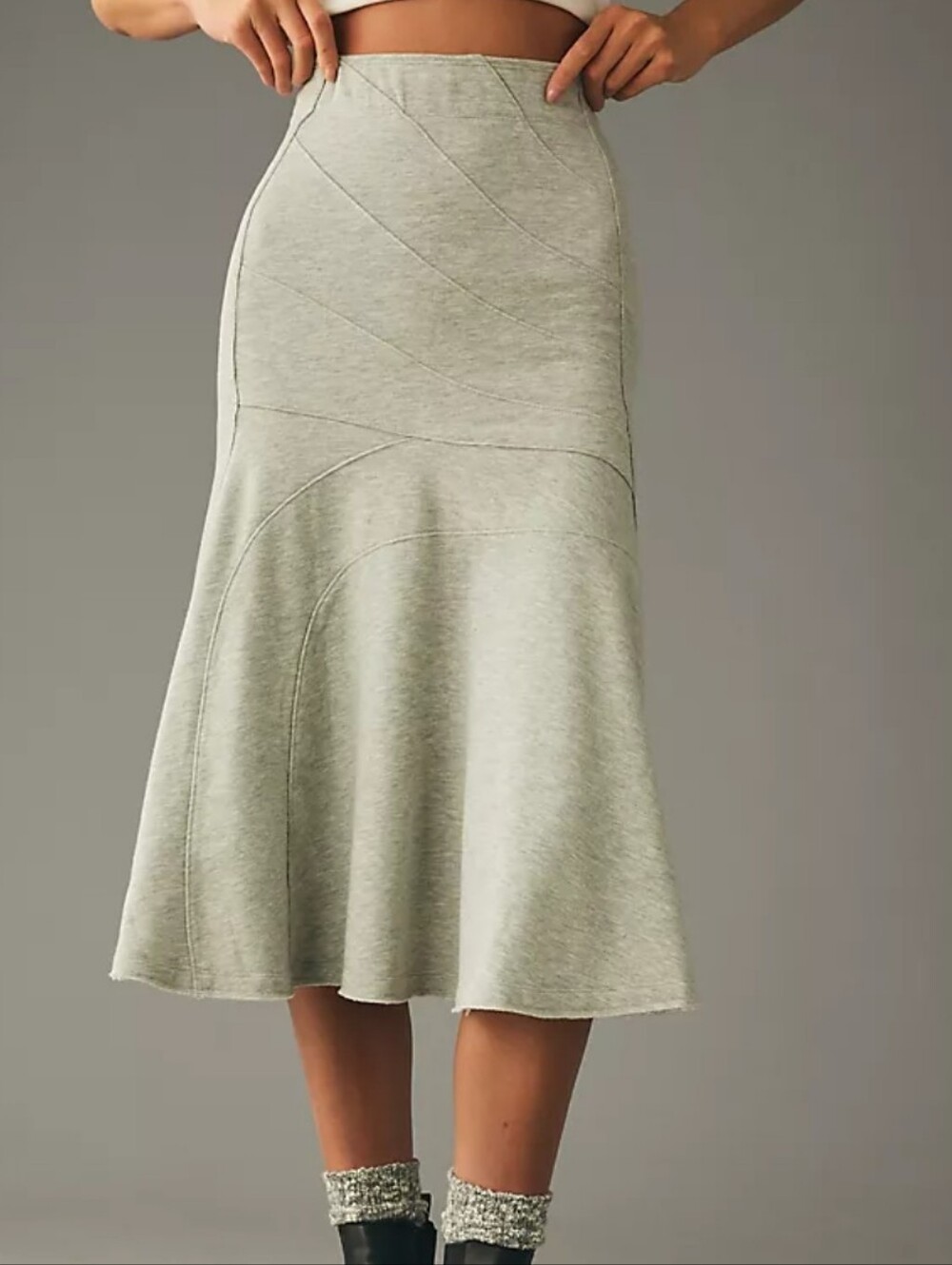 High-Waist Daily Practice Seamed Midi Skirt Olive Green Euc Medium